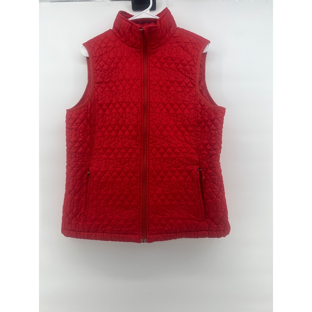 Lands' End Quilted Vest Women Lg Red Primaloft Full Zip Sleeveless Jacket